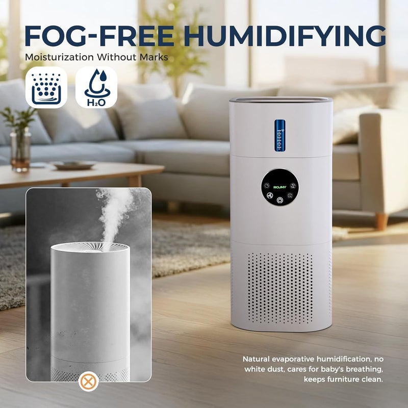Rouny Air Purifiers 3-Stage Smart Air Purifyer for Bedroom Home, With Built-in Humidifier Function, Hepa Air Filter Cleaner Super Mute Efficient Filtering for Pets Smokers Office - Image 4