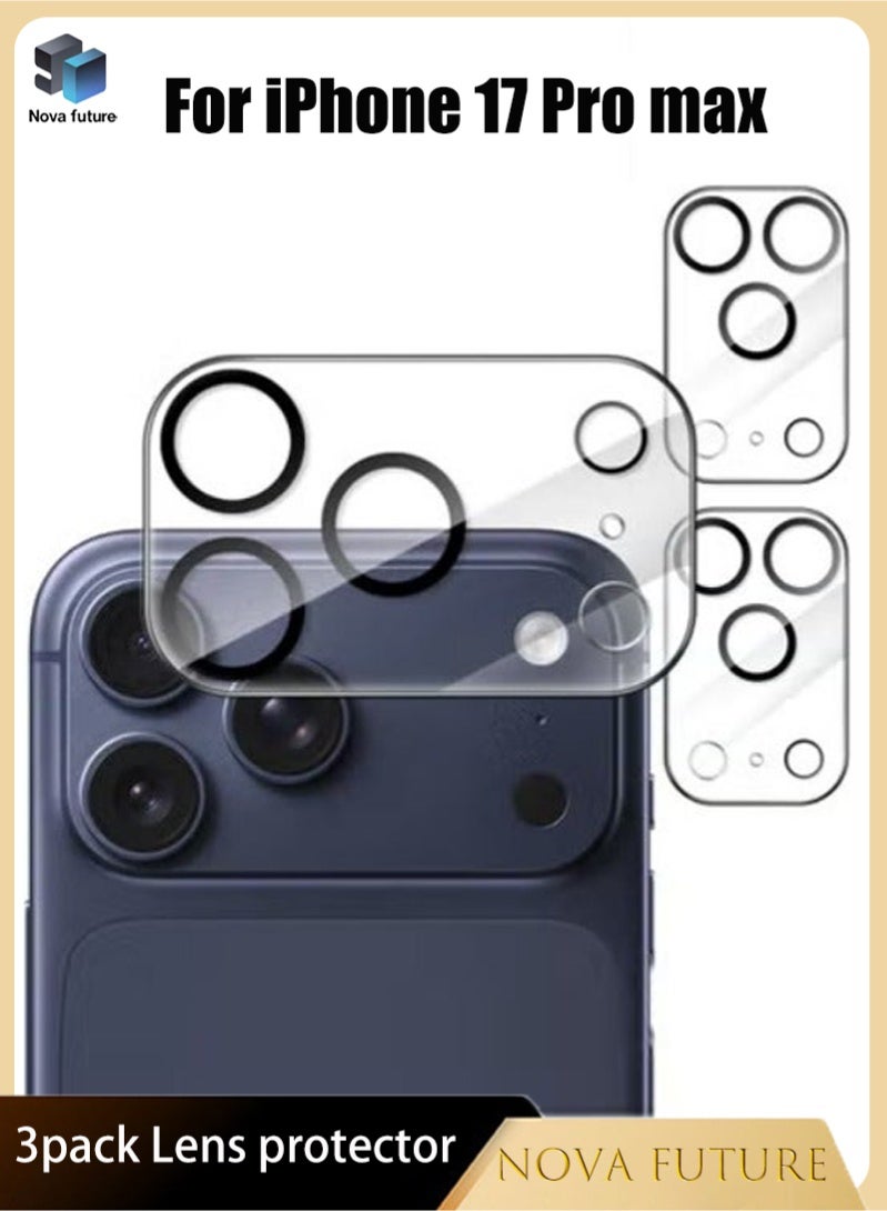 Nova future Tempered Glass Camera Lens Protectors 3 Pack for Apple iPhone 17 Pro Max, 9H Hardness Scratch Resistant, Ultra High Definition, Case Friendly, Easy Installation, Night Shooting Compatible, Everyday Use - Image 1