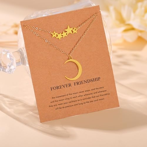 RZKING Friendship Necklace, Dainty Moon and Star Choker Pendant Golden Layered Necklace for Women - Image 4