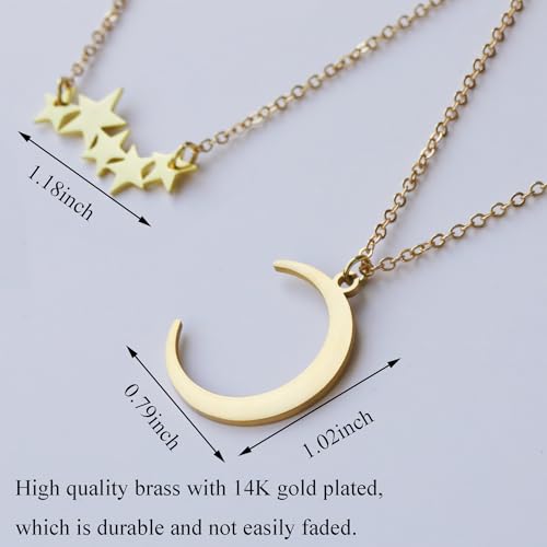 RZKING Friendship Necklace, Dainty Moon and Star Choker Pendant Golden Layered Necklace for Women - Image 2