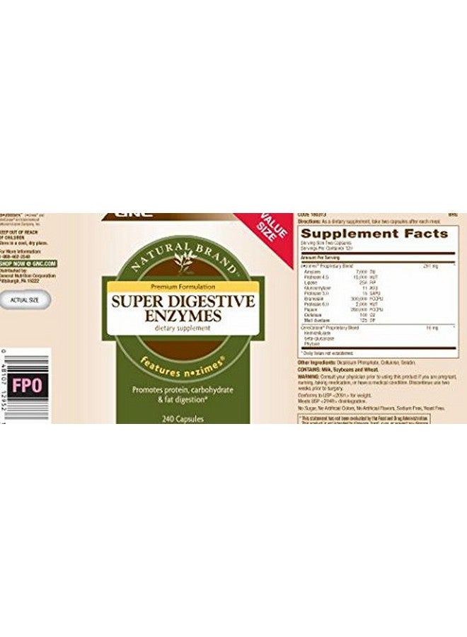 GNC Natural Brand Super Digestive Enzymes 240 Capsules Supports Protein Carbohydrate And Fat Digestion - Image 4