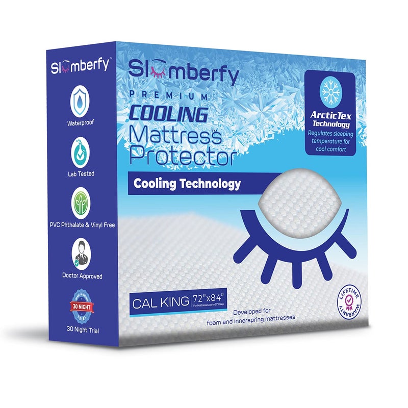 Cal King Size Waterproof Cooling Mattress Protector by Slumberfy  Premium SkinSafe Cover Natural Fabric with ArcticTex Technology Noiseless Quilted Mattress Cover  72x84 in