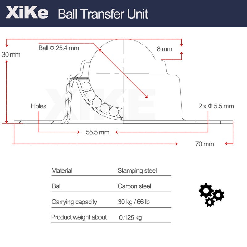 Xike 8 Pack 1" Roller Ball Transfer Bearings, Hard Chrome Steel Ball Transfer Unit with Swivel Ball Caster Rollers, Used for Roller Stand, Conveyors,Transfer Equipment and Transmission System - Image 5
