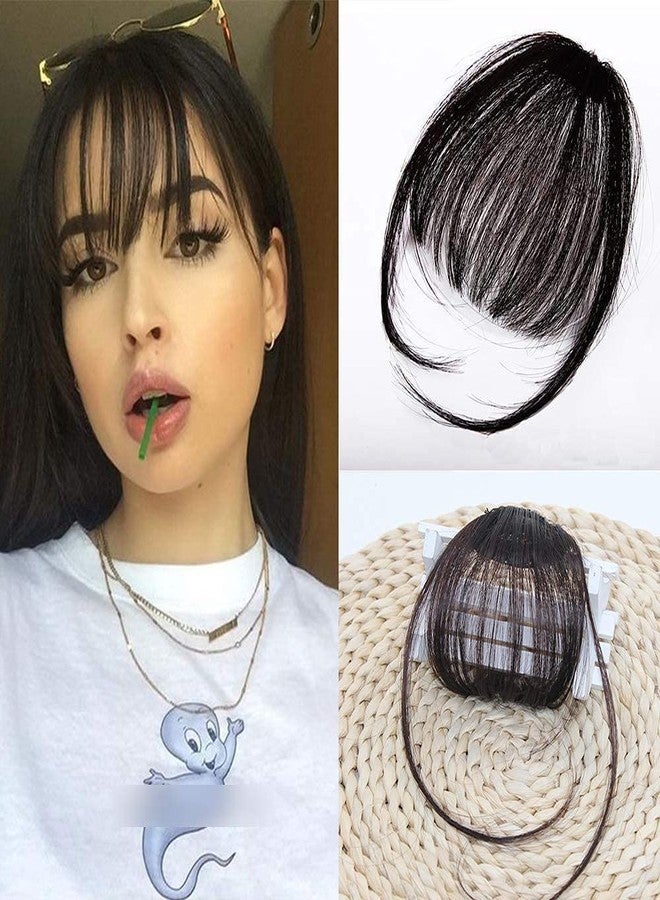HOLLIO غرة شعر هوليو بمشبك، غرة شعر بشري خفيفة مع غرة جانبية للنساء، وصلات شعر سوداء طبيعية للنساء والفتيات (أسود طبيعي) - Image 1