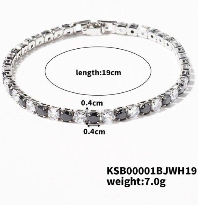 Elegant unisex bracelet studded with zircon – black and white, 19 cm. - Image 1