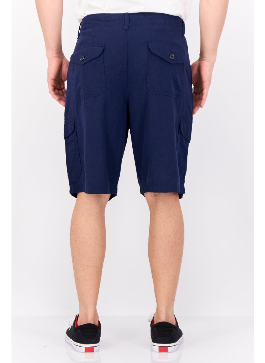 Threadbare Men Regular Fit Plain Cargo Shorts, Navy  - Image 3