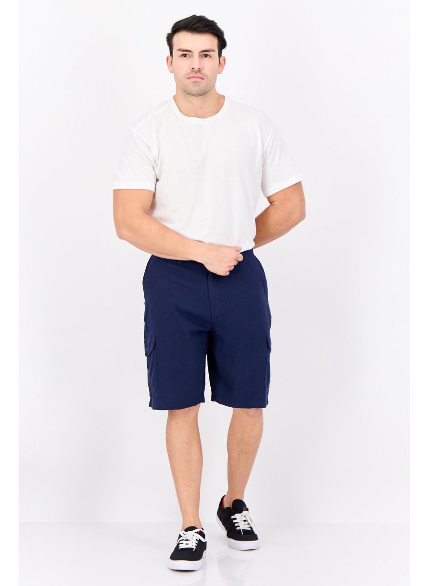 Threadbare Men Regular Fit Plain Cargo Shorts, Navy  - Image 4