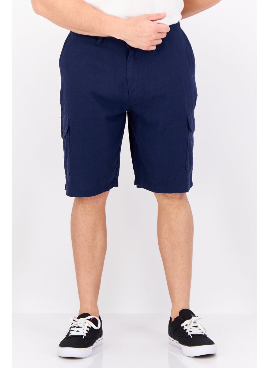 Threadbare Men Regular Fit Plain Cargo Shorts, Navy  - Image 1
