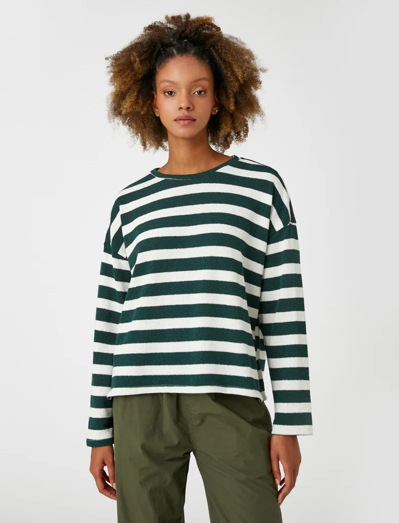 KOTON Crew Neck Sweater Long Sleeve Patterned