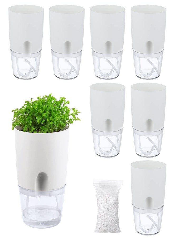 Planterhoma Self Watering Pots for Indoor Plants, Flower Pots Outdoor, 8 Pack 3.2 Inch Small Self Watering Planter, Plant Pots with Decorative Stones, Flower Pot, Plant Pots Indoor, Mini Flower Pots Indoor, White - Image 1