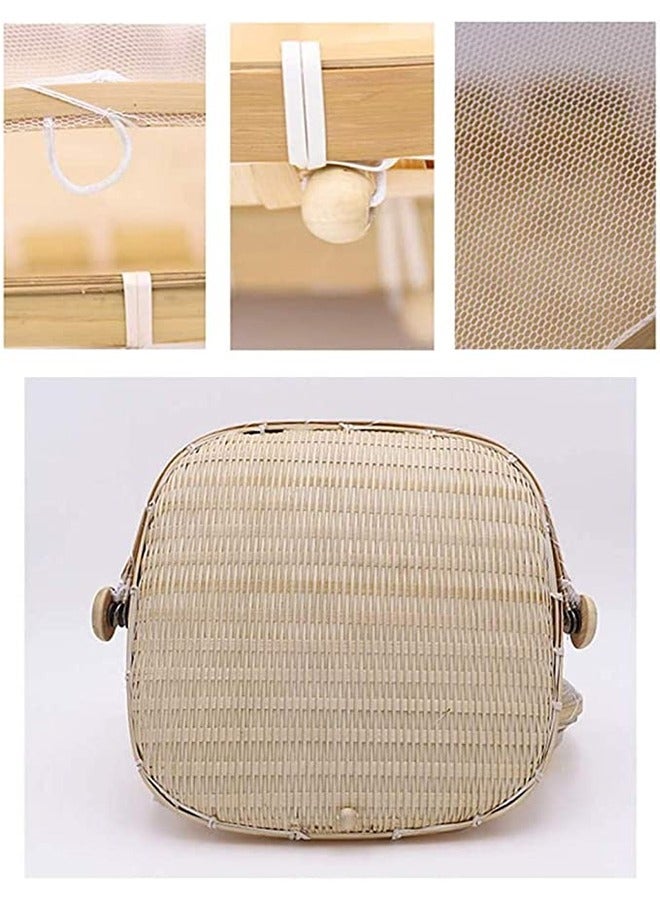 NKX Set of 3 Bamboo Food Serving Trays with Food Mesh Cover - Image 4