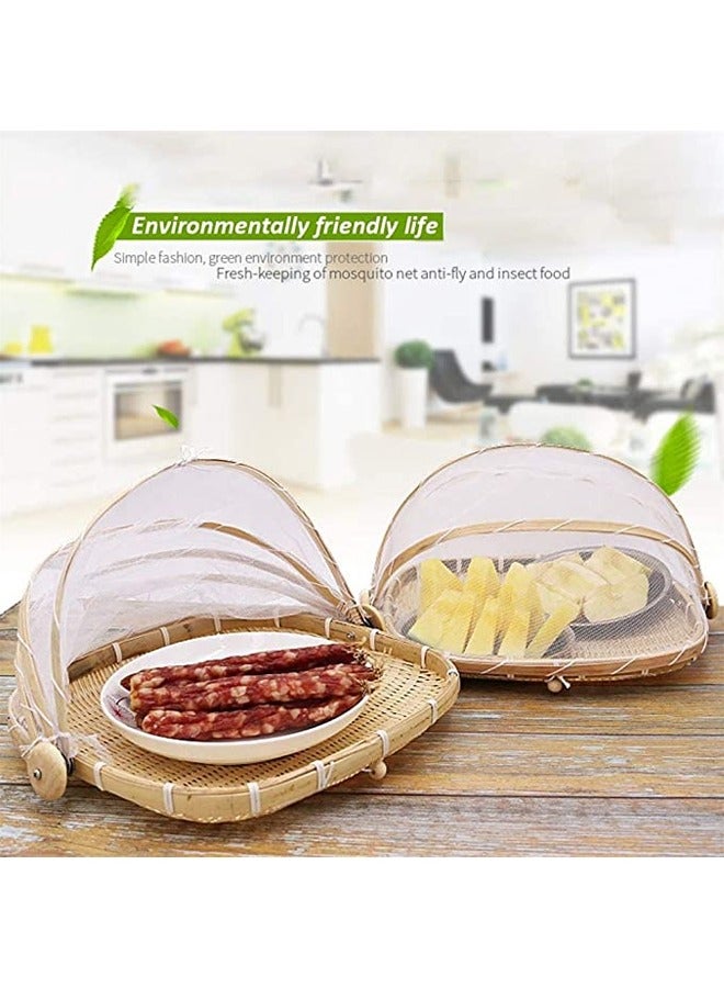 NKX Set of 3 Bamboo Food Serving Trays with Food Mesh Cover - Image 2