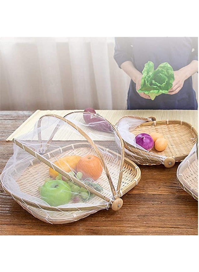 NKX Set of 3 Bamboo Food Serving Trays with Food Mesh Cover - Image 5
