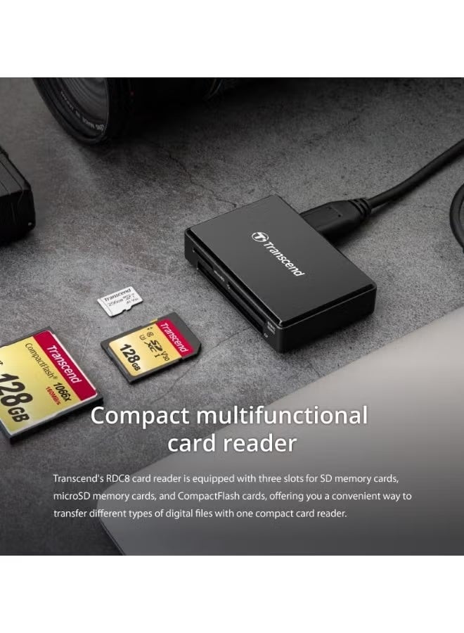 ترانسيند 11 Transcend ‎TS-RDC8K2 USB 3.1 Gen 1 Including SD Cards, microSD Cards, and CompactFlash Cards Multi Card Reader USB Type-C - Image 4
