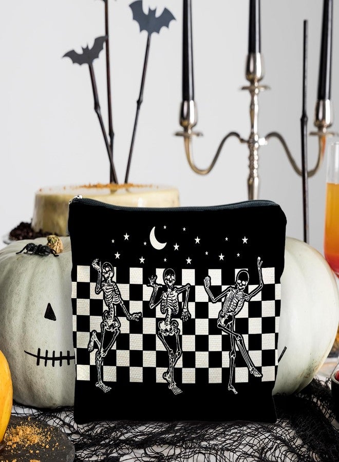 RYYCDOI Halloween Spooky Gothic Gifts for Women, Goth Dancing Skeleton Makeup Bag Cosmetic Pouch - Image 3