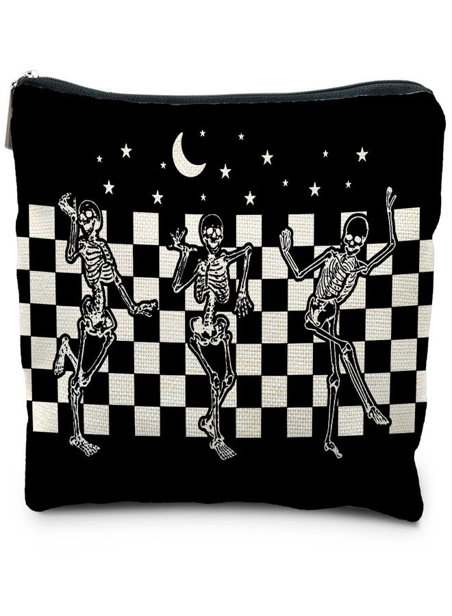 RYYCDOI Halloween Spooky Gothic Gifts for Women, Goth Dancing Skeleton Makeup Bag Cosmetic Pouch - Image 1