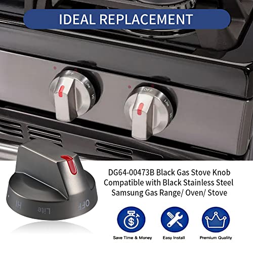 KOZHOM Samsung Stove Knob Black Stainless Steel, Top Burner Control Dial, Oven Knob Replacement Part for Samsung Gas Range Oven Stove NX58J5600SG, NX58J7750SG, NX58K7850SG, 2 Pcs - Image 2
