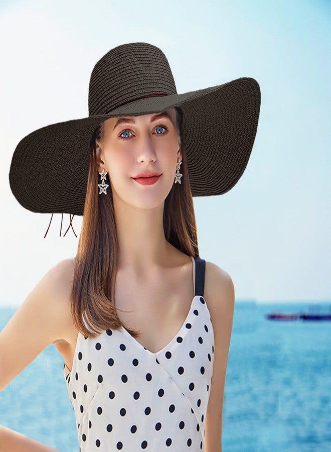 Askljeby Floppy Big Beach Straw Hats for Women Foldable Summer Wide Brim Packable Oversized Sun Hat Womens Travel Straw Fedora Hat, Black-1 - Image 3