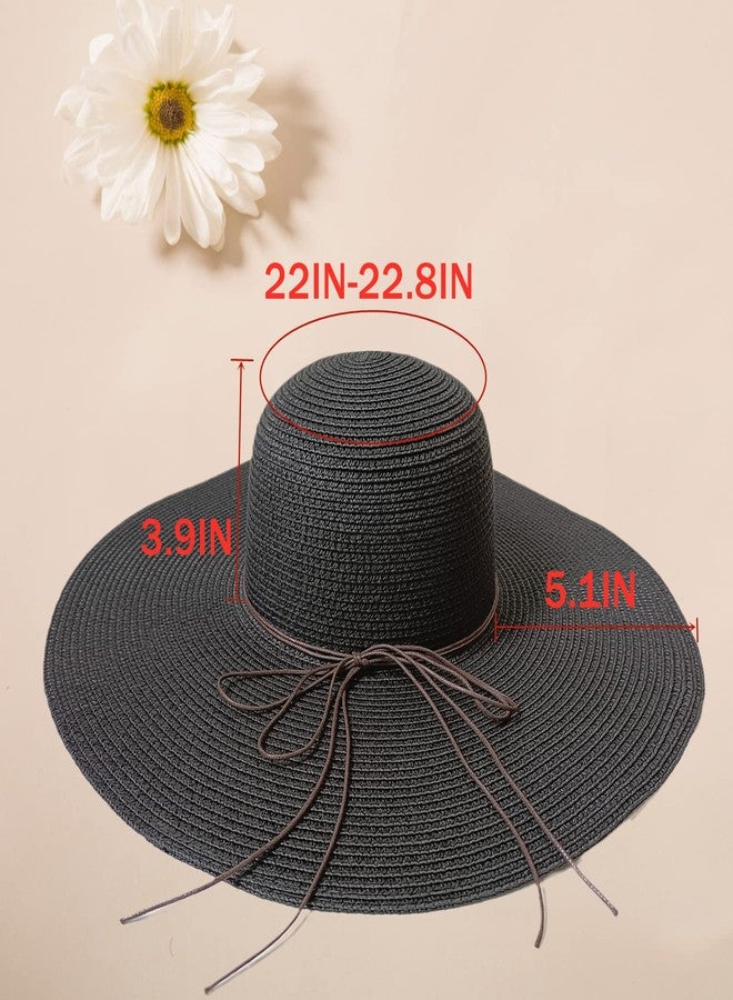 Askljeby Floppy Big Beach Straw Hats for Women Foldable Summer Wide Brim Packable Oversized Sun Hat Womens Travel Straw Fedora Hat, Black-1 - Image 2