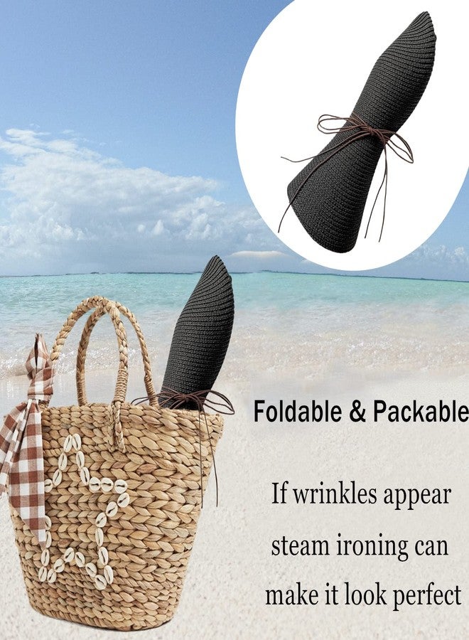 Askljeby Floppy Big Beach Straw Hats for Women Foldable Summer Wide Brim Packable Oversized Sun Hat Womens Travel Straw Fedora Hat, Black-1 - Image 5