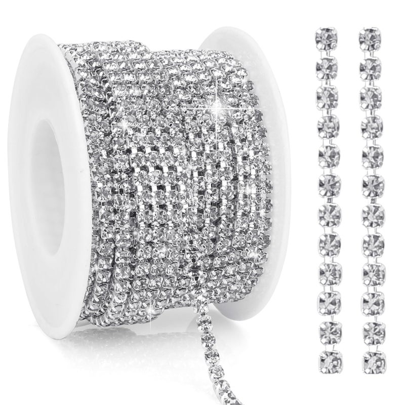 Liwidon Rhinestone Chain 10 Yards Rhinestone Trim Silver Bling Diamond Rhinestones Strips 3mm Glitter Bling Crystal Rhinestones Close Chains Claw Cup Chains Trim for Sewing DIY Crafting Jewelry Clothes - Image 1