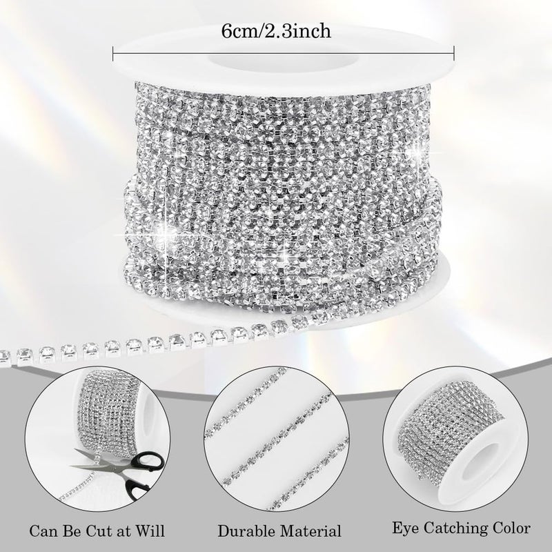 Liwidon Rhinestone Chain 10 Yards Rhinestone Trim Silver Bling Diamond Rhinestones Strips 3mm Glitter Bling Crystal Rhinestones Close Chains Claw Cup Chains Trim for Sewing DIY Crafting Jewelry Clothes - Image 3