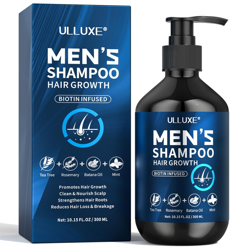 ulluxe Biotin Hair Growth Shampoo for Men: Natural Mens Thickening Shampoo for Hair Loss and Thinning Hair, Infused Rosemary Oil Tea Tree Oil and Mint, Sulfate Free and Color Safe, 10.15 fl.oz - Image 1