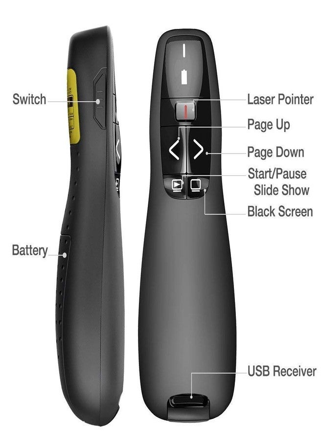 DRUMSTONE Wireless Presenter R400 Remote Control Laser Pointer Pen with USB Receiver for PC Laptops Latest PowerPoint Presentation PPT Slide Changer Controller Clip Clicker - Image 4