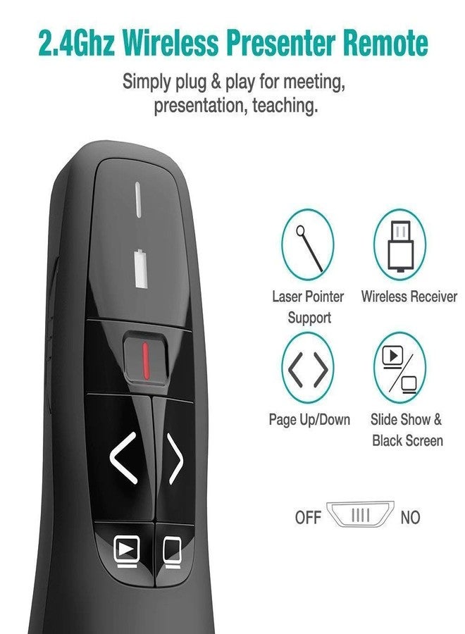 DRUMSTONE Wireless Presenter R400 Remote Control Laser Pointer Pen with USB Receiver for PC Laptops Latest PowerPoint Presentation PPT Slide Changer Controller Clip Clicker - Image 3