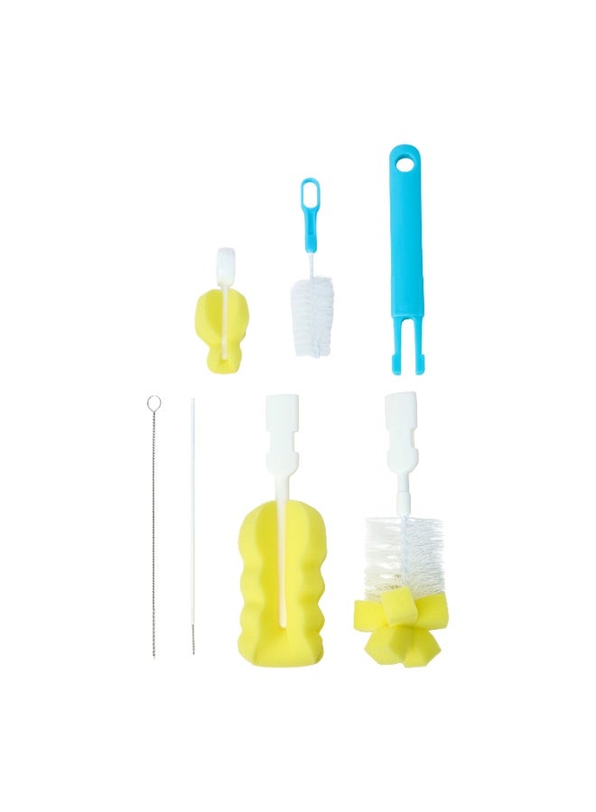Turtees 5-in-1 Baby Bottle Brush Set | Silicone & Nylon Bottle Cleaner with Nipple Brush, Straw Brush & Sponge | BPA-Free | Blue & Yellow - Image 2