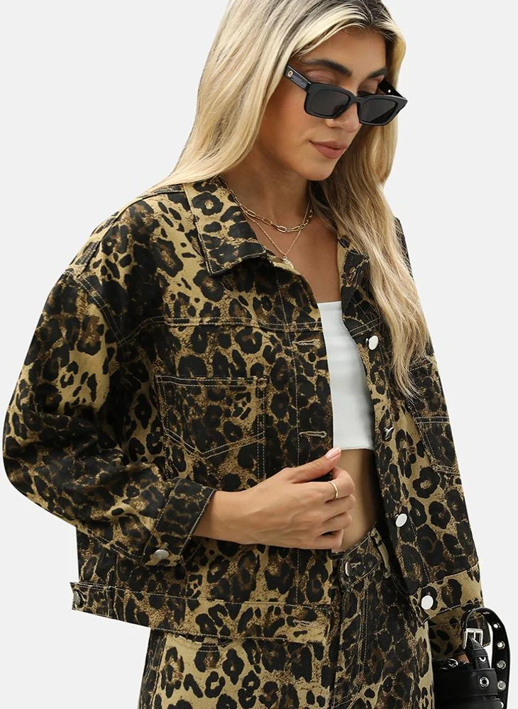 يونيكي Brown Printed Regular Fit Long Sleeve Denim Jacket