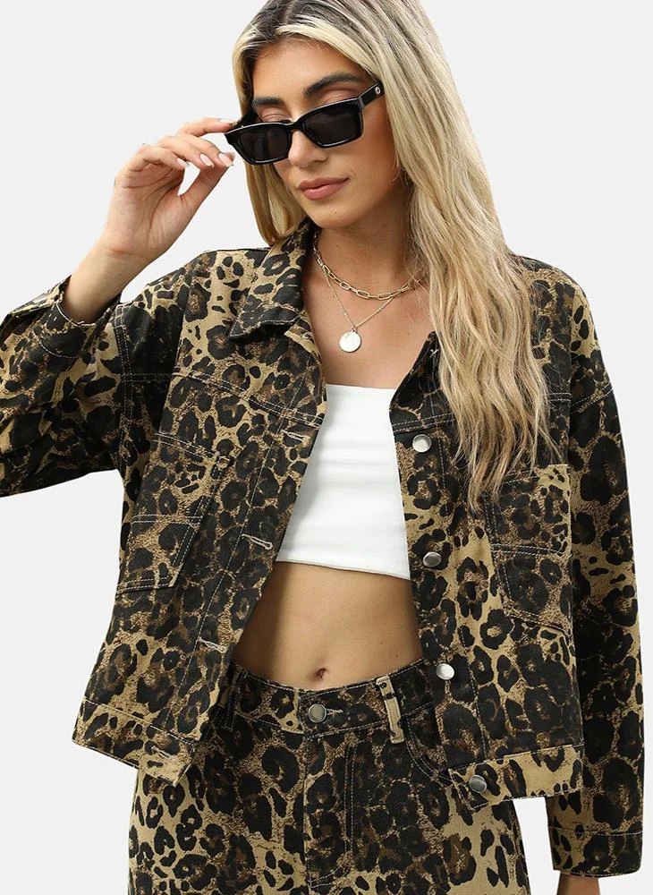 يونيكي Brown Printed Regular Fit Long Sleeve Denim Jacket