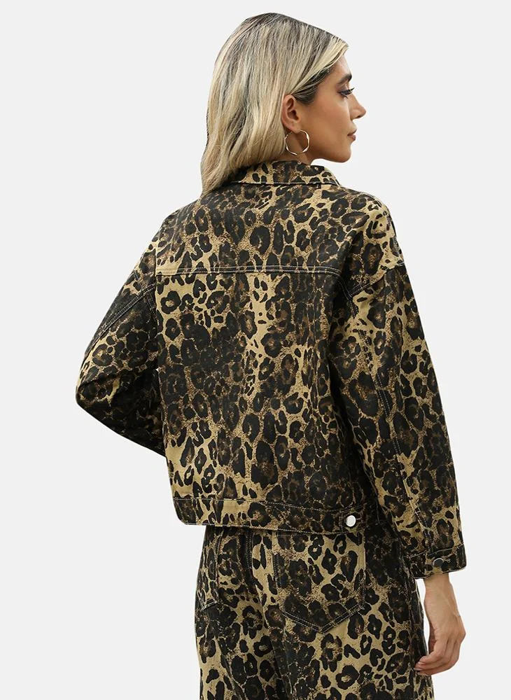 يونيكي Brown Printed Regular Fit Long Sleeve Denim Jacket