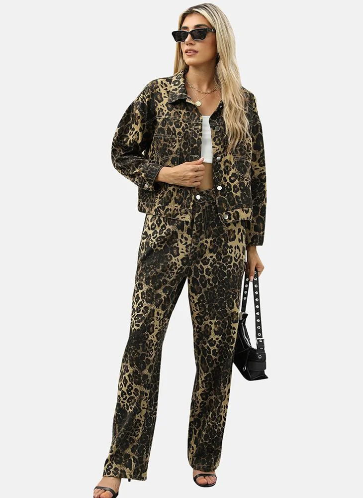 يونيكي Brown Printed Regular Fit Long Sleeve Denim Jacket