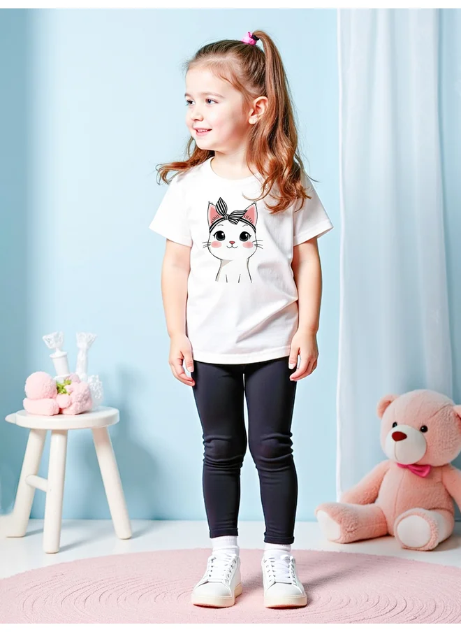 تايك تو Take Two Kids 2pcs Graphic Print Short Sleeve T-Shirt and Solid Leggings