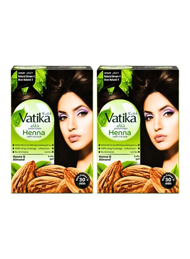 Vatika Henna Hair Colour (Natural Brown 4) With Henna & Almond 60g X 2Pcs - Image 1