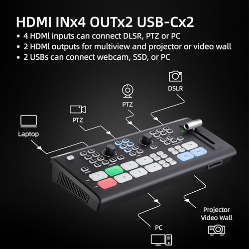 Osee GoStream Deck Pro HDMI Live Stream Switcher, Video Mixer Switcher 6 HDMI, 2 USB, 8 Macro Buttons, MultiSource, Three Streams Simultaneously, Phone Out, UVC & NDI Updatable - Image 2