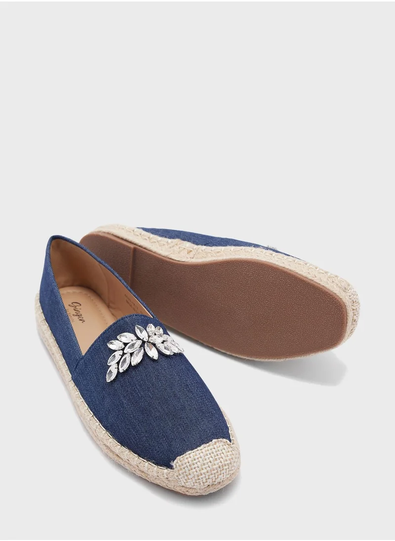 جينجر Denim Embellished Espadrille