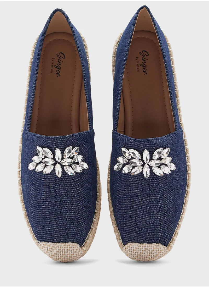 جينجر Denim Embellished Espadrille