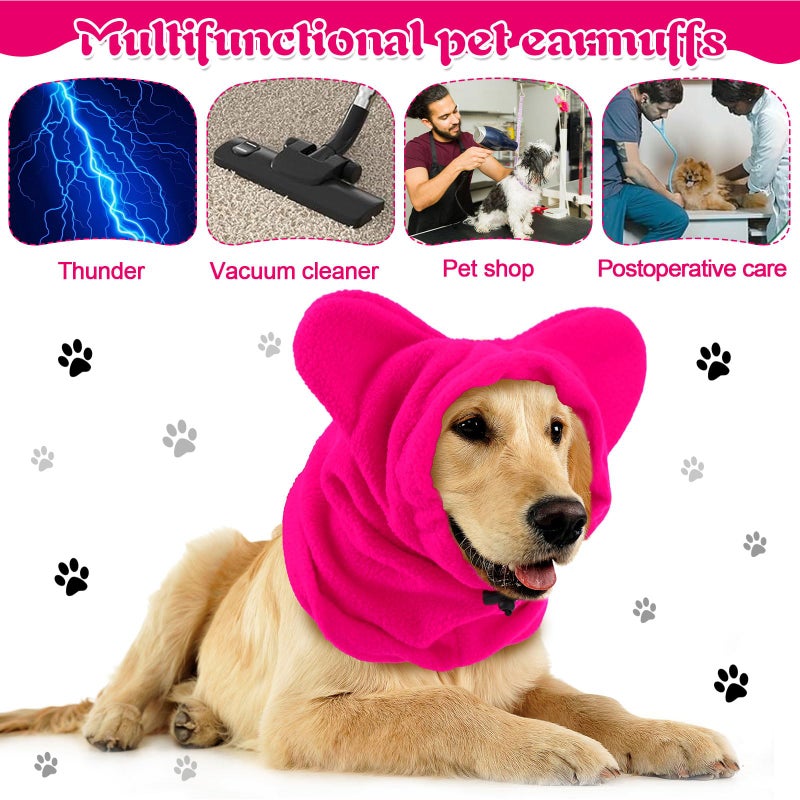 Clysee Winter Dog Hats Quiet Ears for Dogs Ear Muffs Pet Neck Warmer Scarf Hoodie Noise Protection Cover Beanie Head Wrap Costume for Pet Dog Cats(Rose Red,M) - Image 4