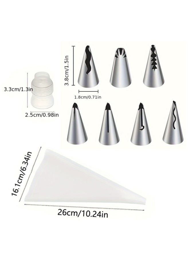 Stainless Steel Decorating Mouth 9 Piece Set Skirt Pleated Cream Squeeze Mouth Decorating Bag DIY Decorative Cake Baking Tools-Specifications:9 Piece Set - Image 1