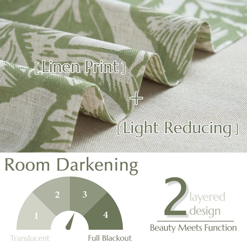 jinchan jinchan Linen Curtain Kitchen Valance for Windows Tropical Leaf Printed Valance for Living Room Bathroom Bedroom Blackout Country Farmhouse Kitchen Curtain 16 Inch Rod Pocket 1 Panel Green on Beige  - Image 4
