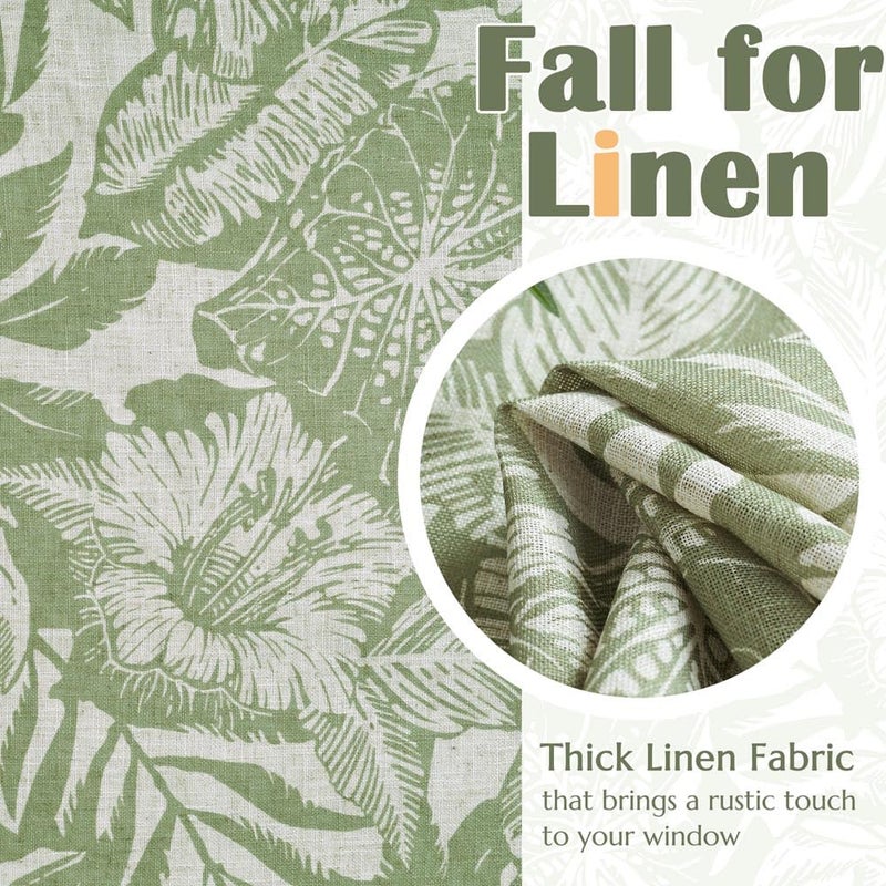 jinchan jinchan Linen Curtain Kitchen Valance for Windows Tropical Leaf Printed Valance for Living Room Bathroom Bedroom Blackout Country Farmhouse Kitchen Curtain 16 Inch Rod Pocket 1 Panel Green on Beige  - Image 3