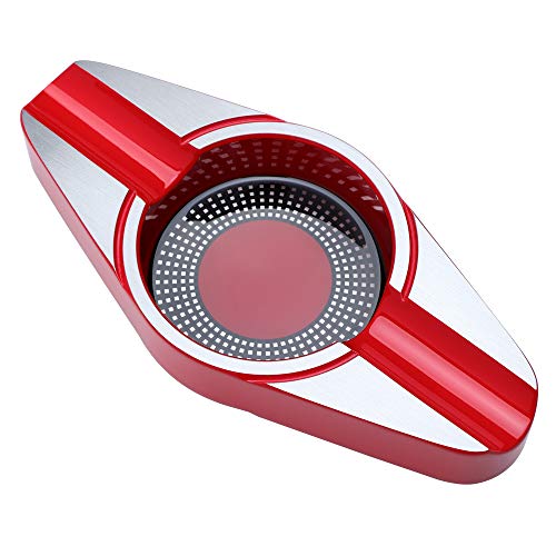 VEXO Cigar Ashtray Metal Ash Tray with Double 2 Cigar Holders and Large Basin for Outdoor Patio Indoor Home and Office Use (Red) - Image 1