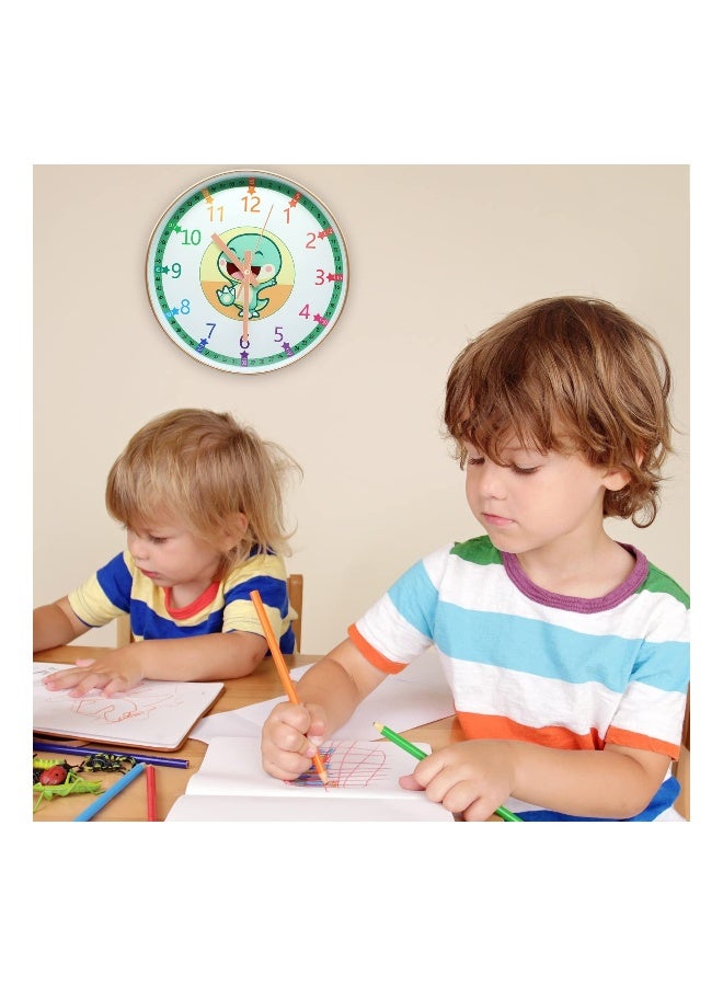 Learning Clock for Kids, Telling Time Teaching Clock, Kids Room Wall Clocks, Silent Non Ticking Learn to Tell Time Clock, Colorful Wall Clock for Kids Room, Bedrooms, Playroom, School (Dinosaur) - Image 2