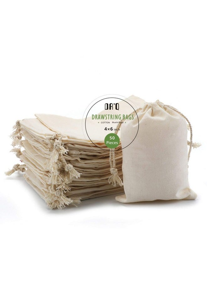DRQ Muslin Bags Drawstring Cotton Bags Organic Cotton Fabric Bags 50 Pcs 4 By 6 Inch Natural Cloth Bags Sachet Bags With Drawstring For Party Wedding Home Storage And Diy Craft  - Image 1