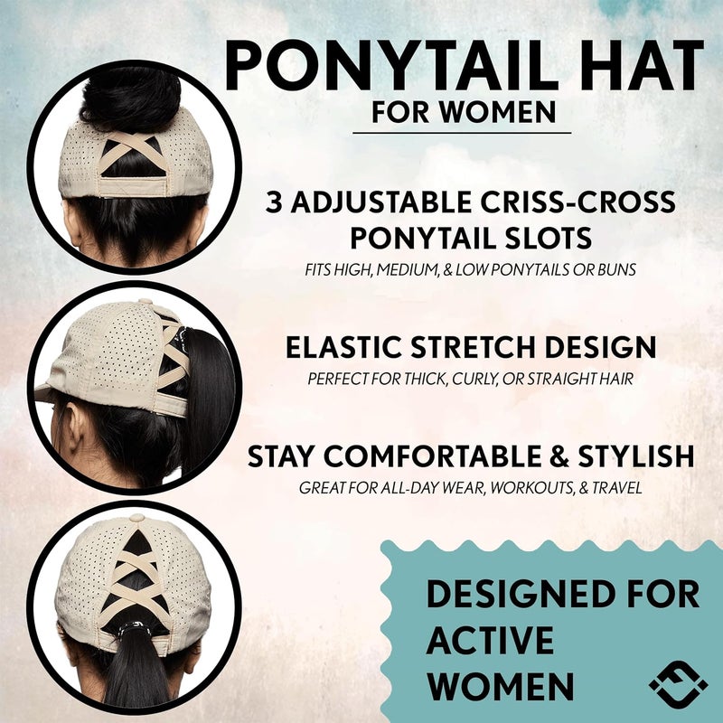 Funky Junque Ponytail Hat for Women - Baseball Cap with Adjustable Fit & High Pony Tail Criss Cross Back for Everyday Wear - Image 3