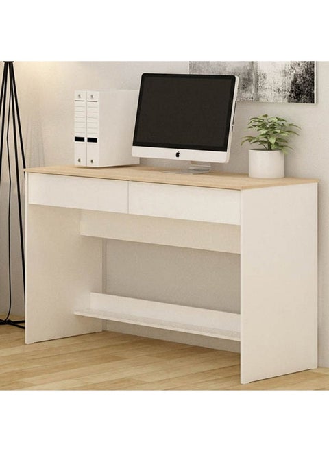 Algeira Office Desk With 2 Drawers And Shelf | Computer Table I Office Desk Workstation | Modern PC Laptop Gaming Table | Wooden Study Table For Home Office L120xW48xH75cm - White / Oak