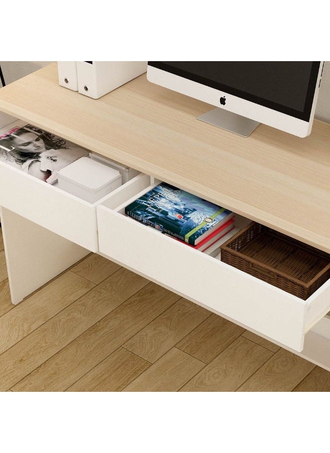 دانوب هوم - Algeira Office Desk With 2 Drawers And Shelf | Computer Table I Office Desk Workstation | Modern PC Laptop Gaming Table | Wooden Study Table For Home Office L120xW48xH75cm - White / Oak - Image 1