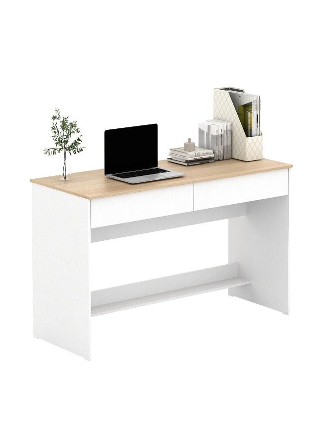 دانوب هوم - Algeira Office Desk With 2 Drawers And Shelf | Computer Table I Office Desk Workstation | Modern PC Laptop Gaming Table | Wooden Study Table For Home Office L120xW48xH75cm - White / Oak - Image 1